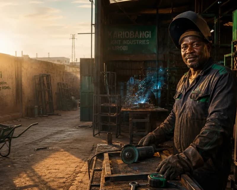 Musa Juma at Musa Fabricators workshop in Kariobangi with ClariFi business visibility