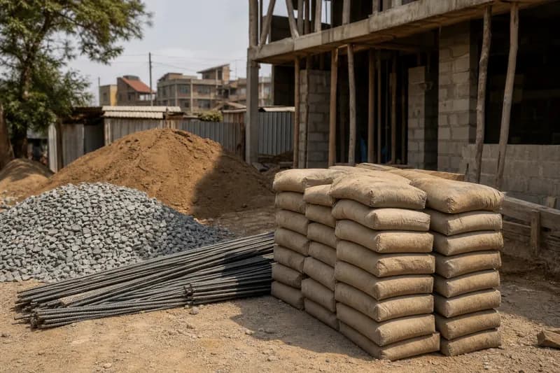 Building materials stacked at a site