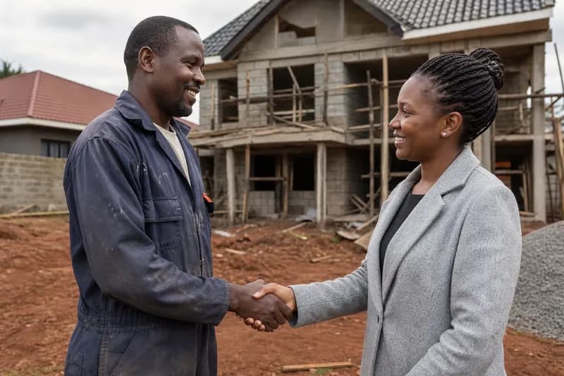 Contractor and client agreeing on project progress